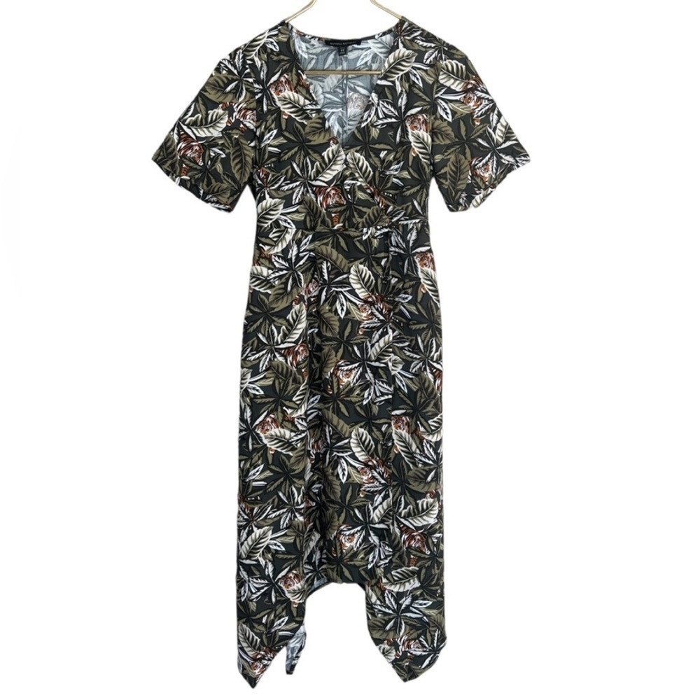 Banana Republic Tiger Leaf Wrap Midi Dress Asymmetrical Hem Petite 00 - Picture 5 of 14
